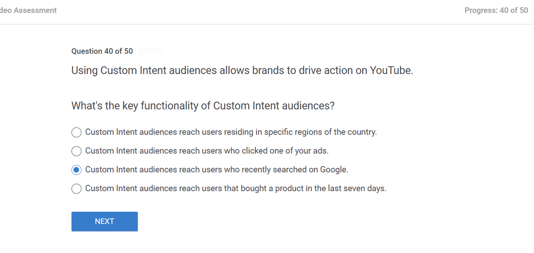 Using Custom Intent audiences allows brands to drive action on YouTube. Whats the key functionality of Custom Intent audiences