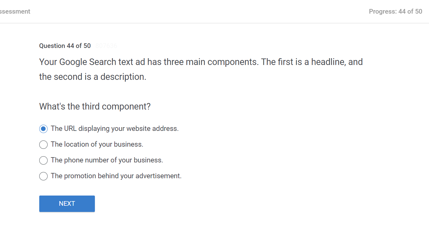 Your Google Search text ad has three main components. The first is a headline and the second is a description